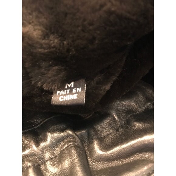 Women’s MARC NEW YORK Andrew Marc Leather Coat Hood Black Faux Fur M - Picture 10 of 10